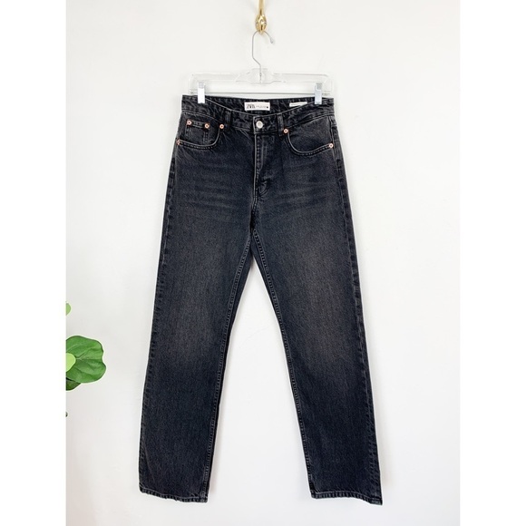 ZARA Women’s The Midwaist Straight Black Rigid Jeans Sz 6 - Picture 1 of 8